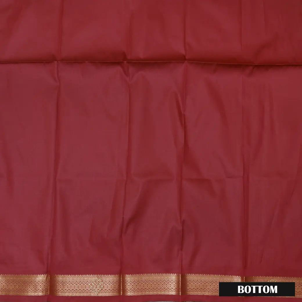 Peach Pink With Purple Border Floral Design Traditional Pattu Pavadai Material