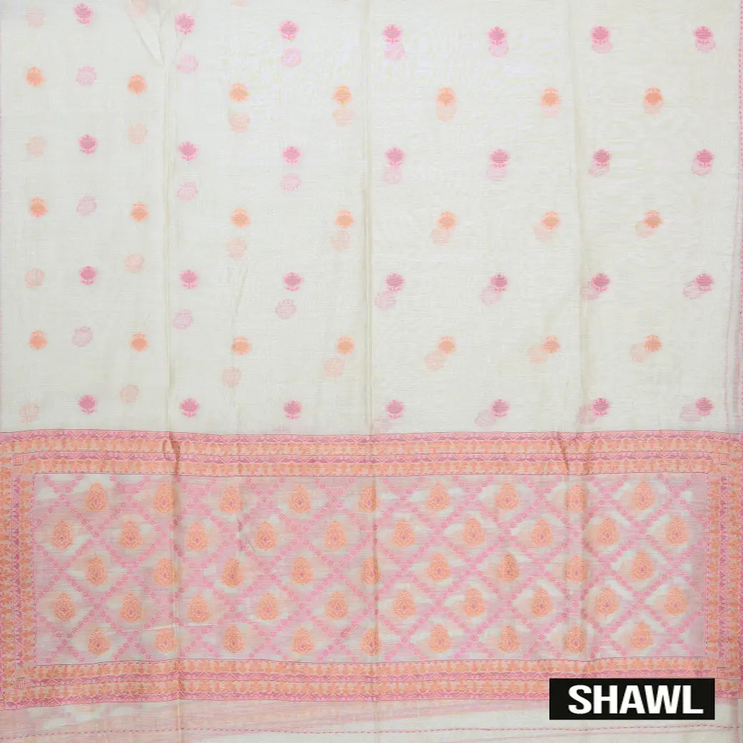 Off-white with Light Pink Ladies Cotton Chudithar Set Material