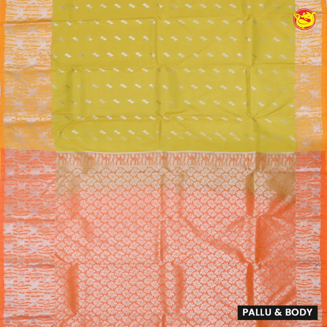 Mustard Yellow with Orange Soft Silk Saree