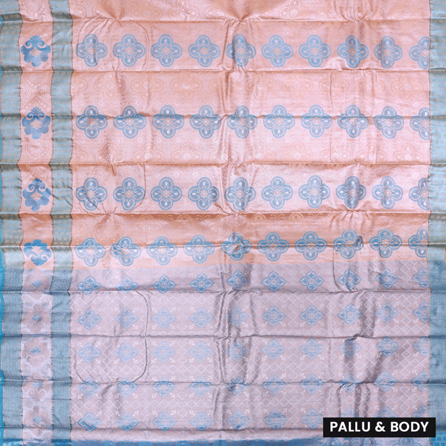 Light Pink with Blue Floral Design Tissue Silk Saree