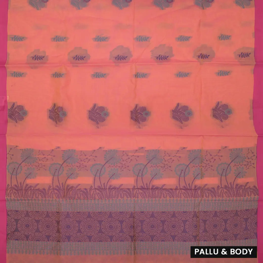 Light Orange with Pink Border Negamam Cotton Saree