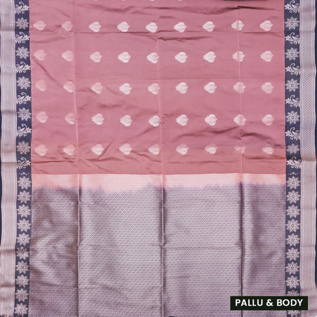 Dusty Rose with Navy Blue Soft Silk Saree