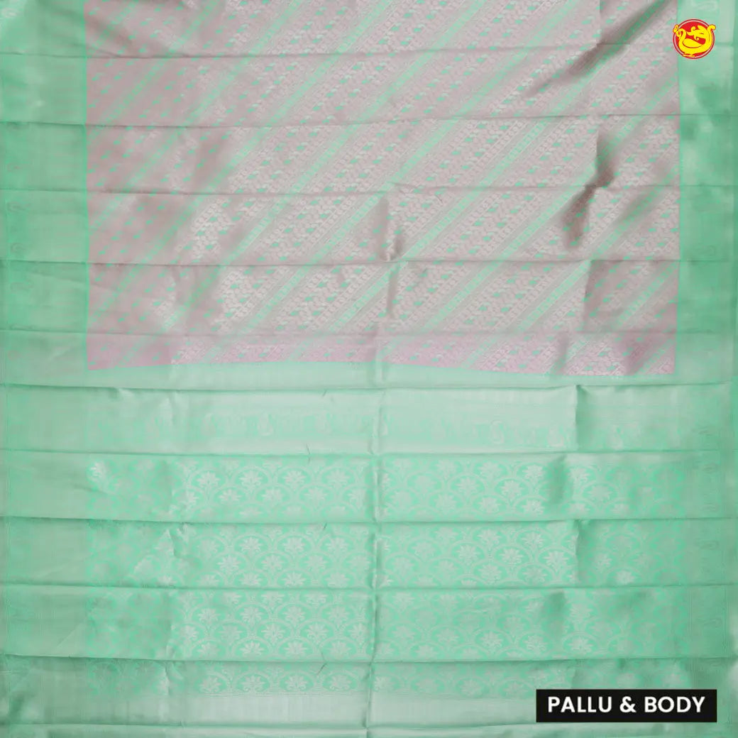 Baby Pink with Light Green Semi Litchi Silk Saree