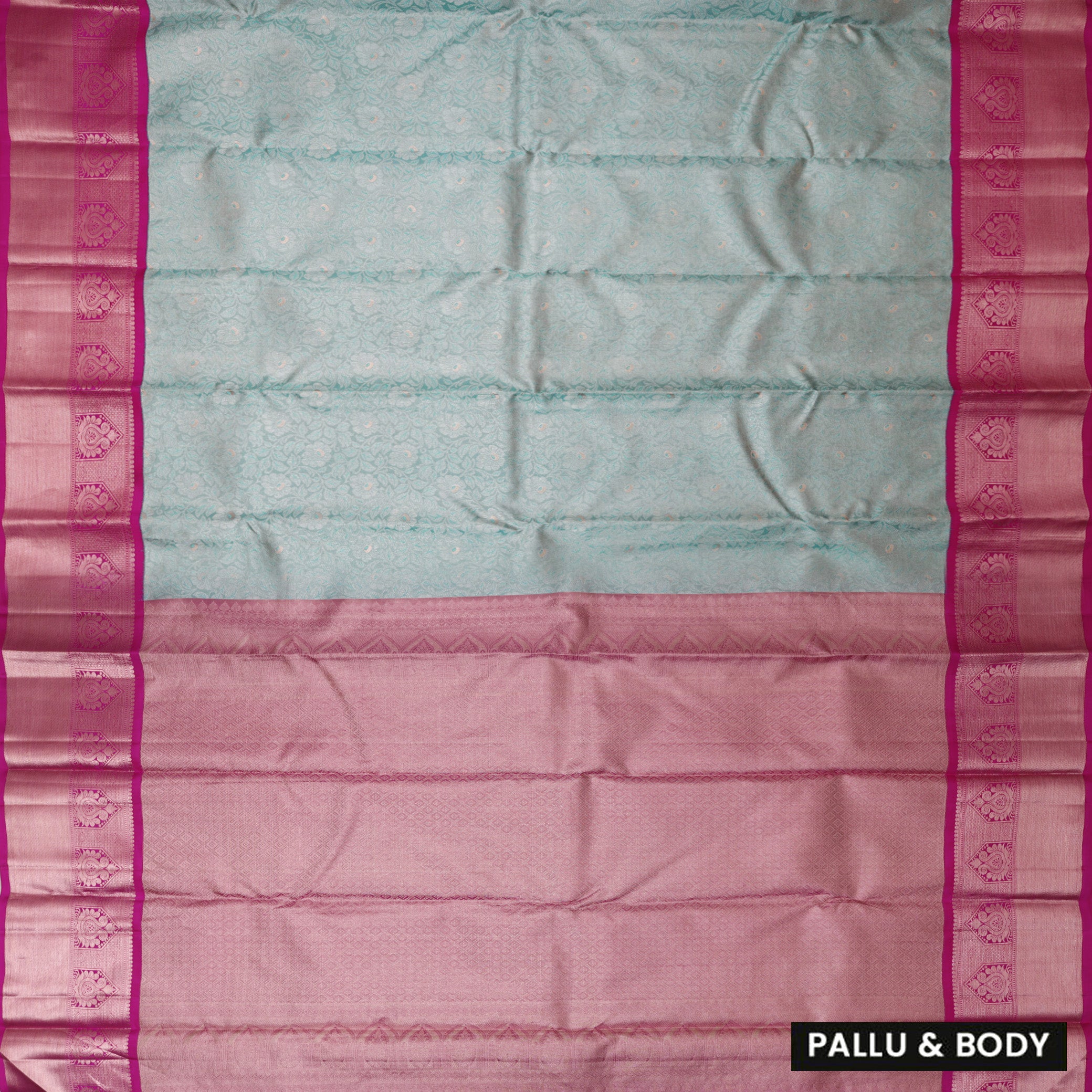 Sea-Green With Pink Golden Zari Border Wedding Silk Saree