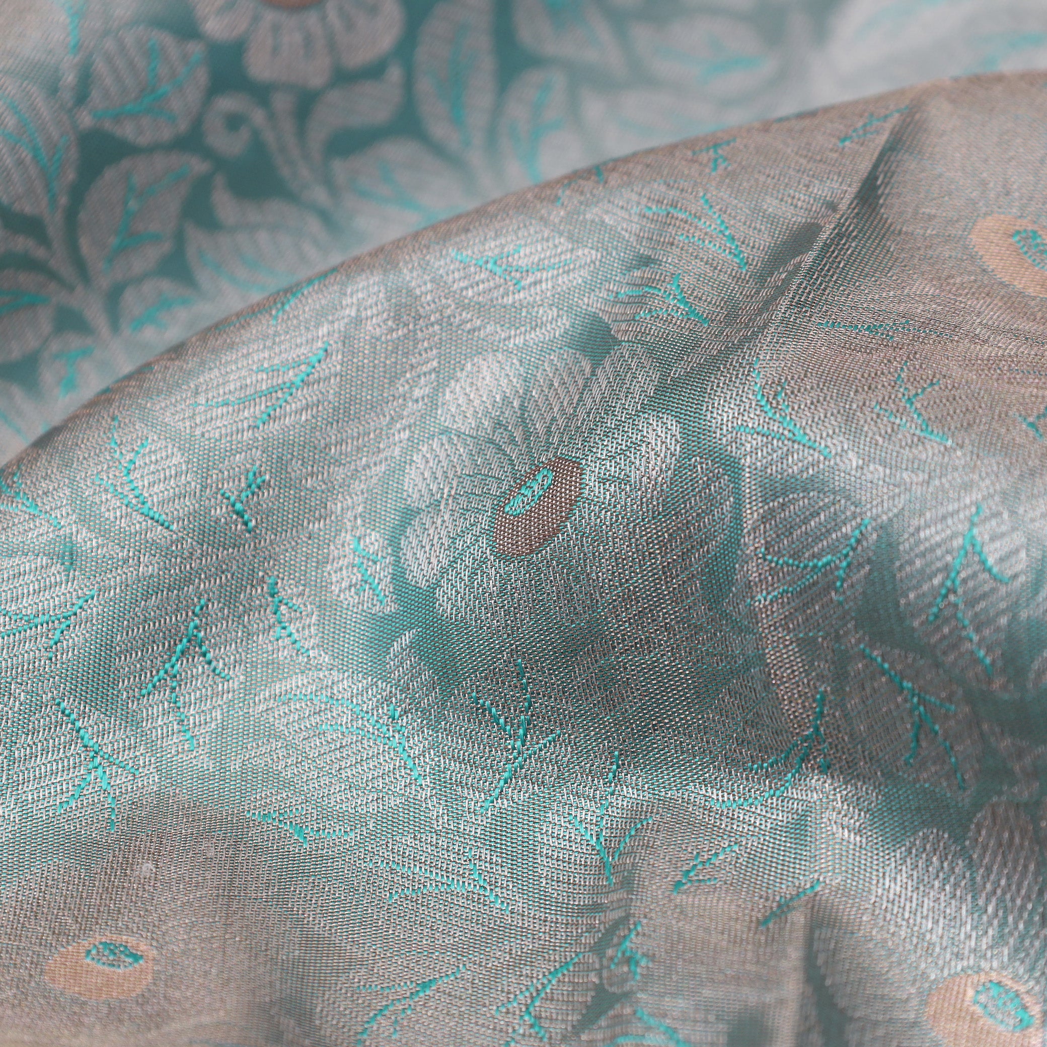 Sea-Green With Pink Golden Zari Border Wedding Silk Saree
