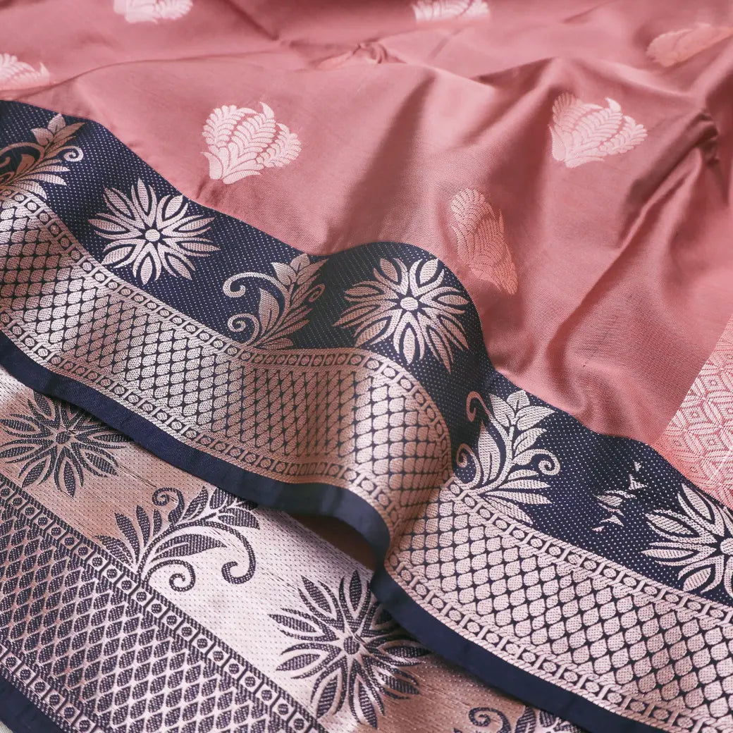 Dusty Rose with Navy Blue Soft Silk Saree
