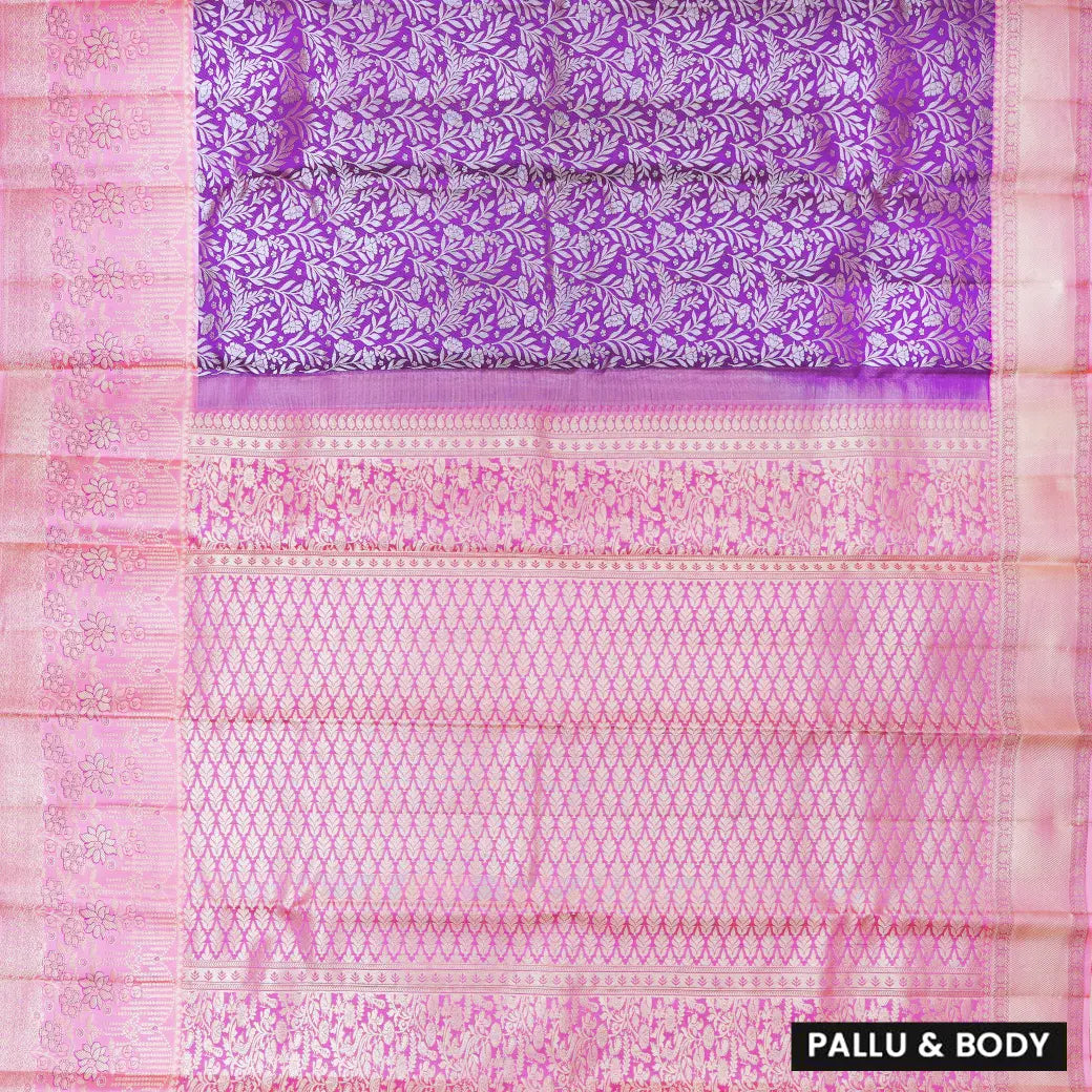 Purple with Light Pink Kanchipuram Wedding silk saree