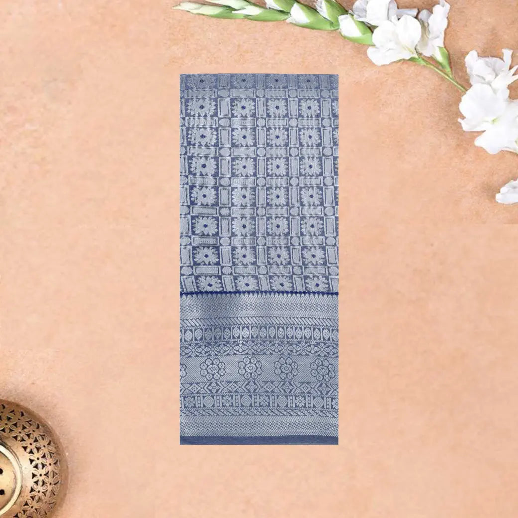 Dusty Blue with Silver Woven Patterns Art Silk Saree