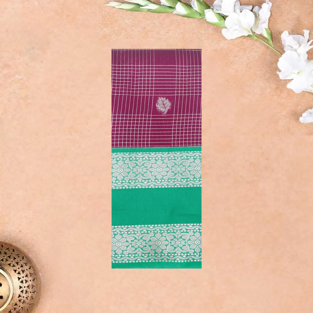 Magenta With Green Checked Silk Cotton Saree