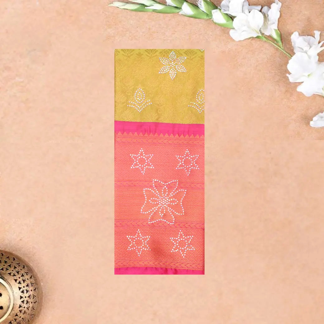 Light yellow with Pink Art Silk Saree