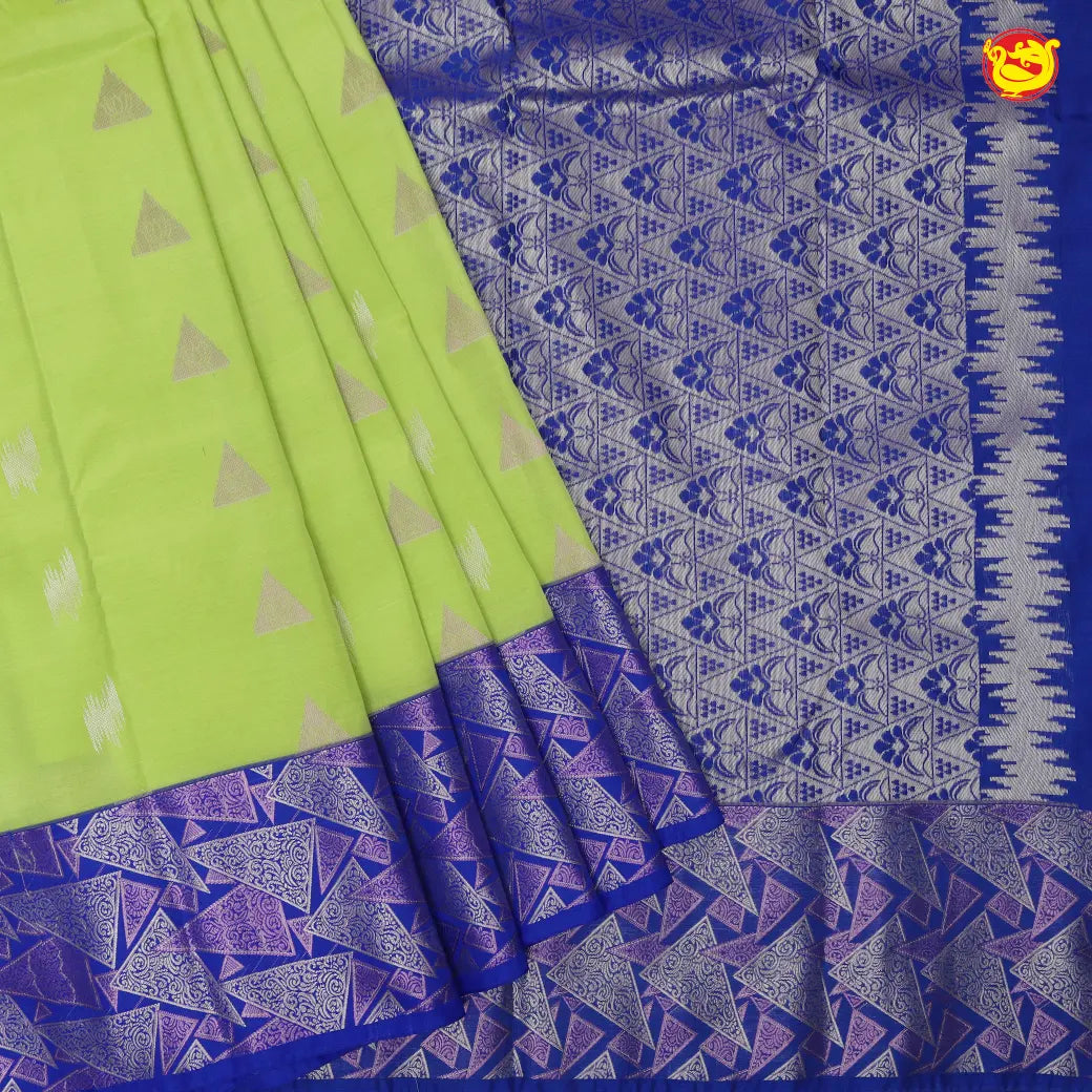 Bright Green with Royal Blue Soft Silk Saree