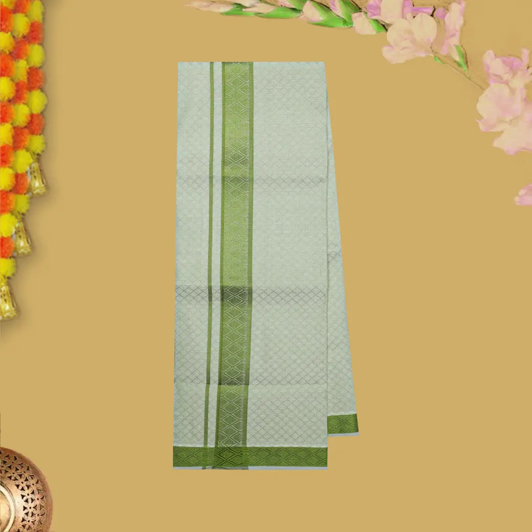 Light Green Traditional Ethnic wear Cotton Readymade Shirt and Singel Border Dhoti Set For Men