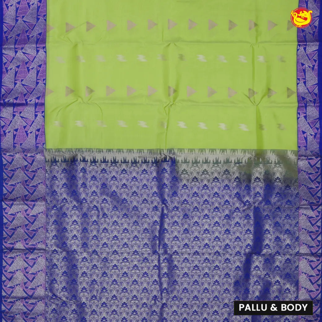 Bright Green with Royal Blue Soft Silk Saree