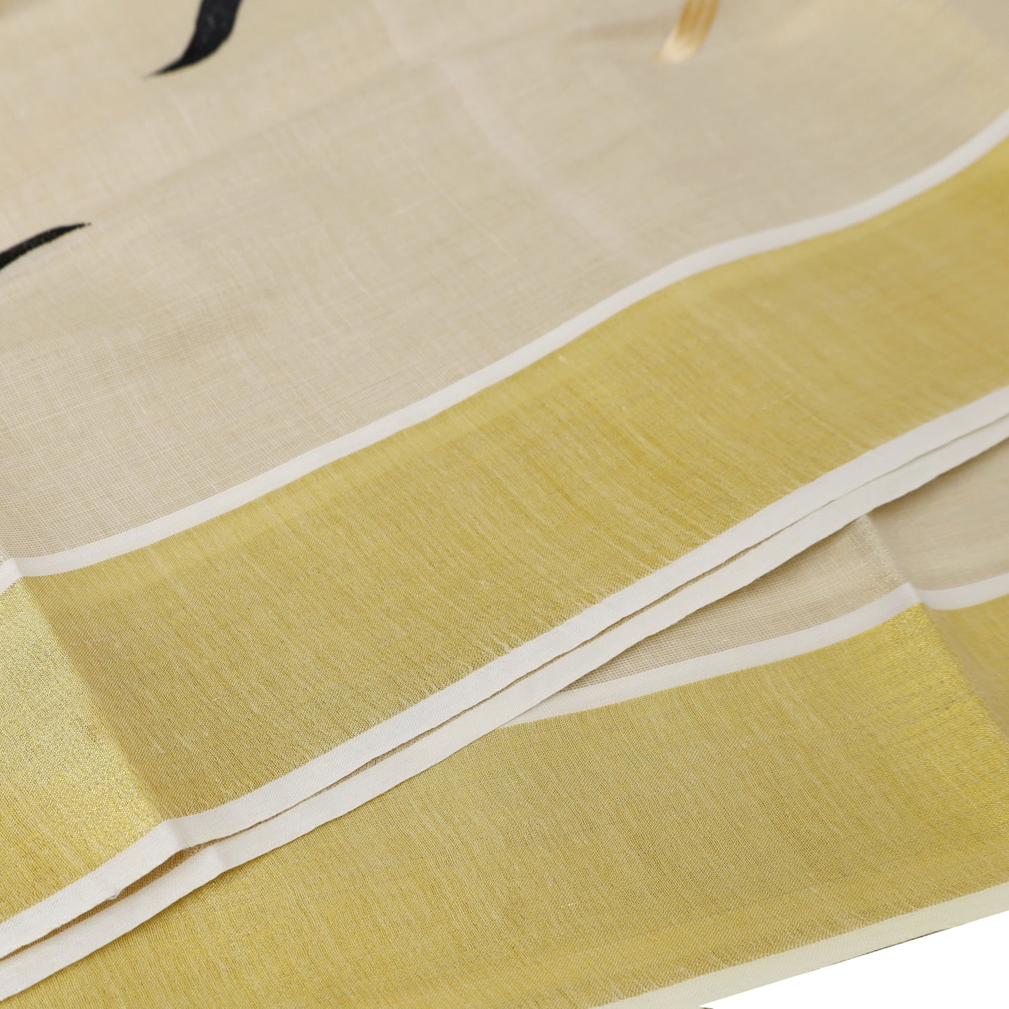Off White With Gold Ribbon Leaf Embroidery Floral traditional kerala onam saree