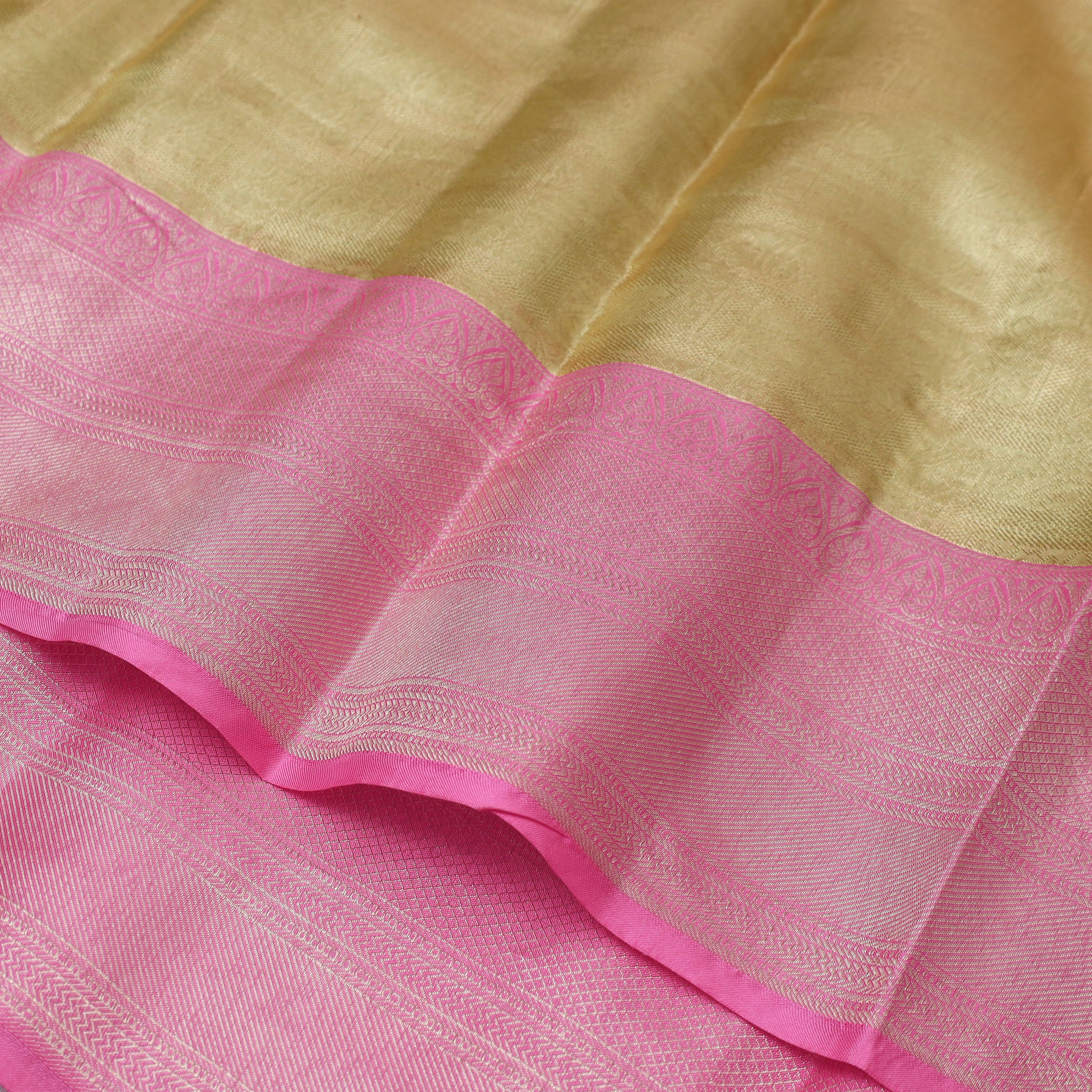 Gold Yellow With Pink Golden Zari Border Wedding Silk Saree