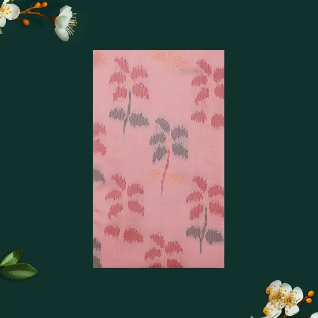 Light Pink With Green Pochampally Semi Ikat Silk Saree