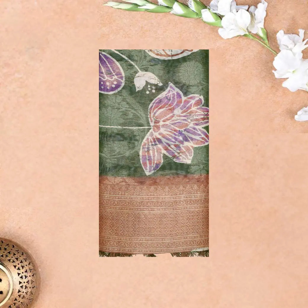 Green with Light Brown Semi Burberry Silk Saree