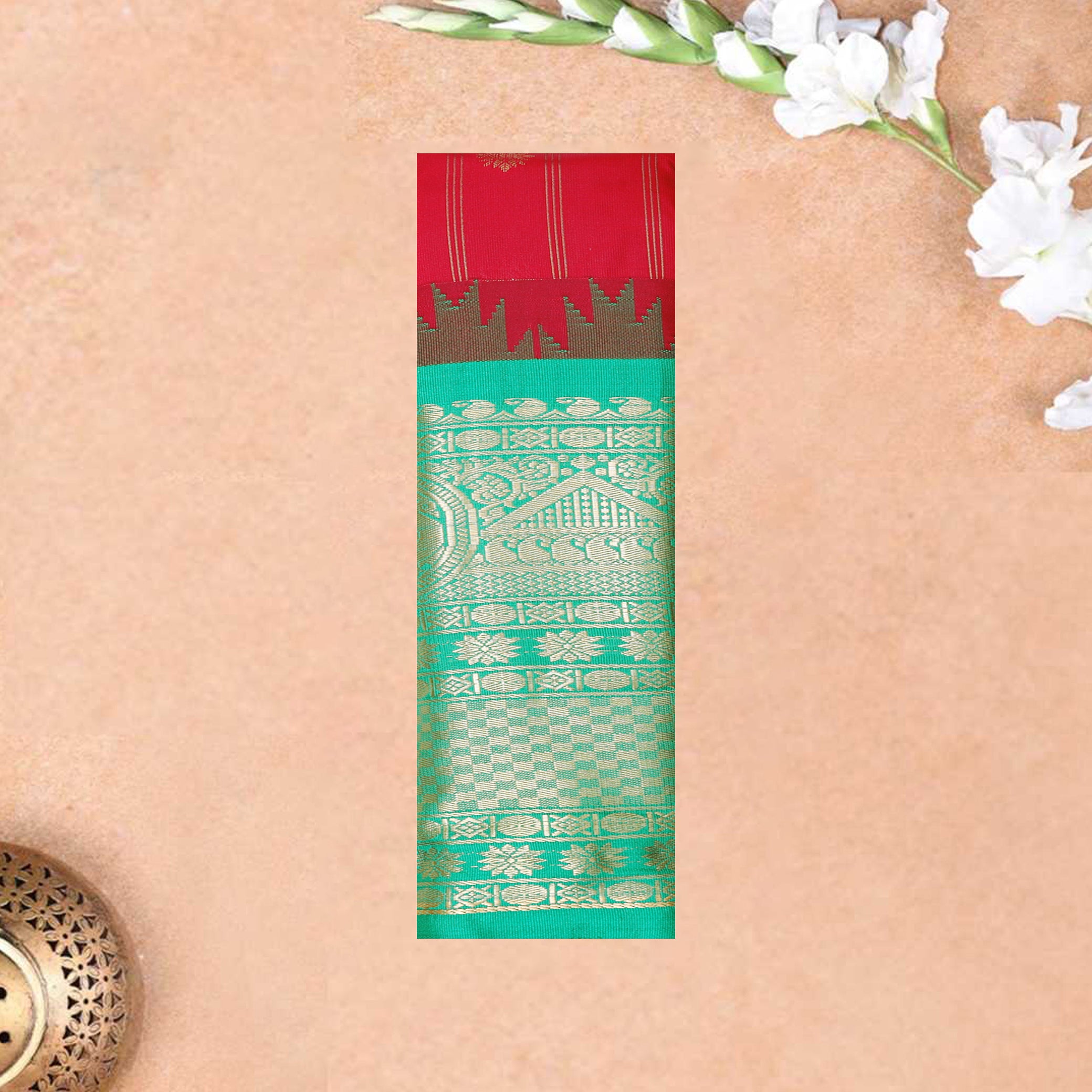Red with Green Gadwal silk saree