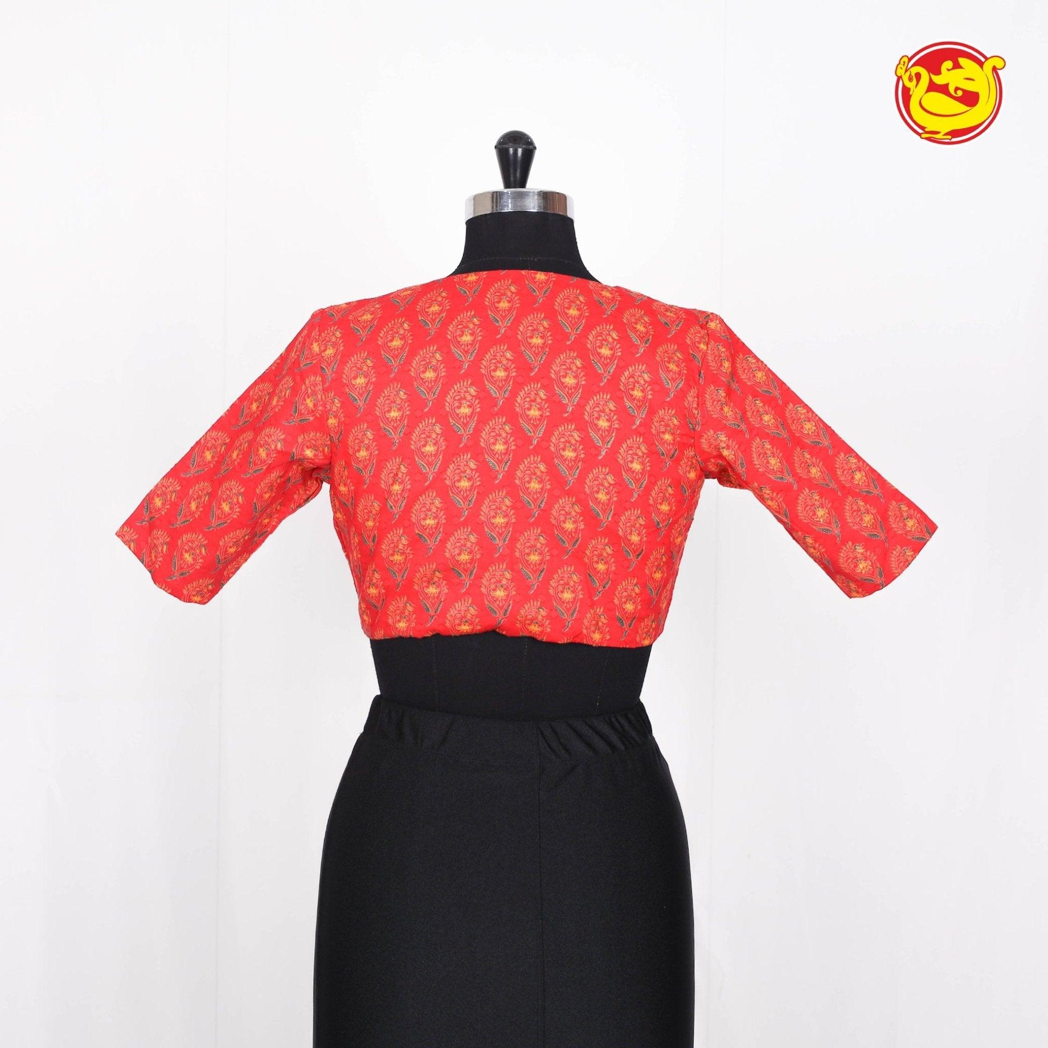 Designer Red Printed Cotton Readymade Blouse - Thenianantham