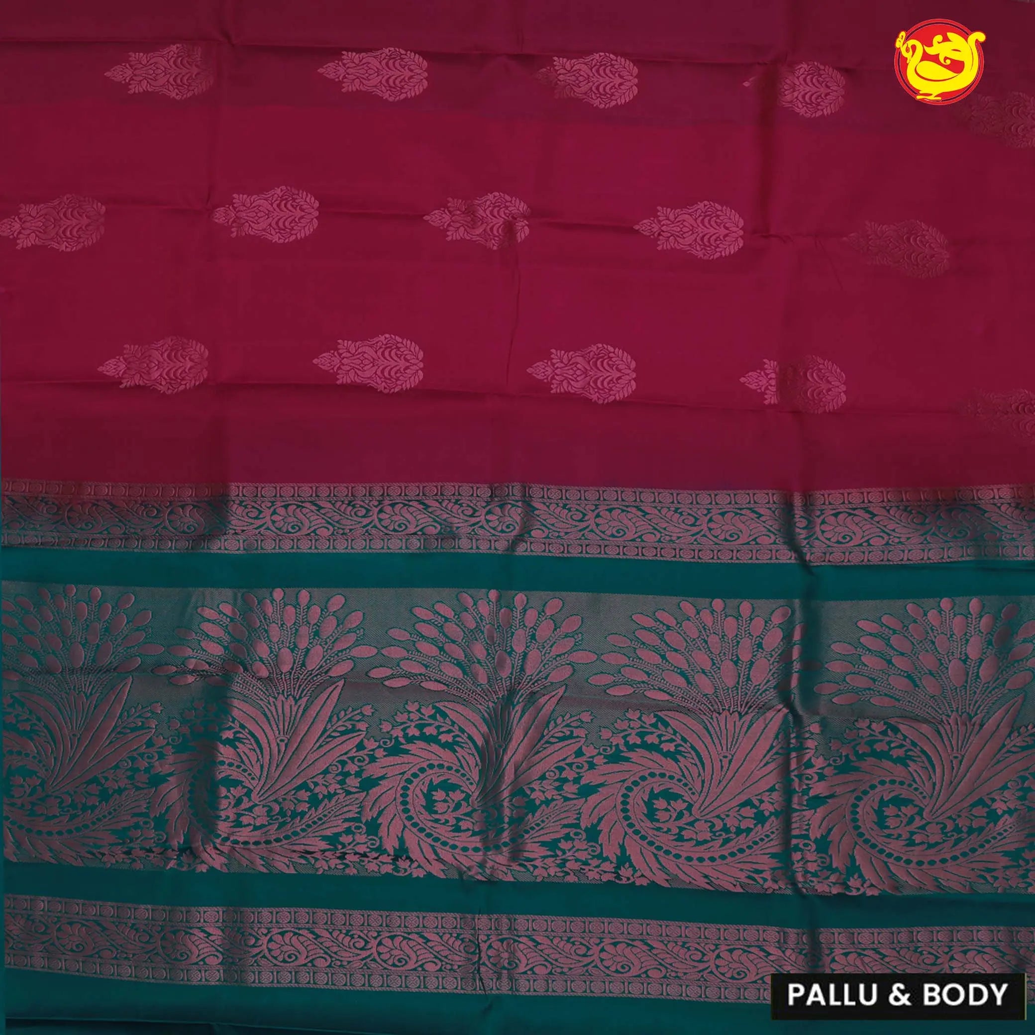Kumkum pink with peacock green pallu soft silk saree