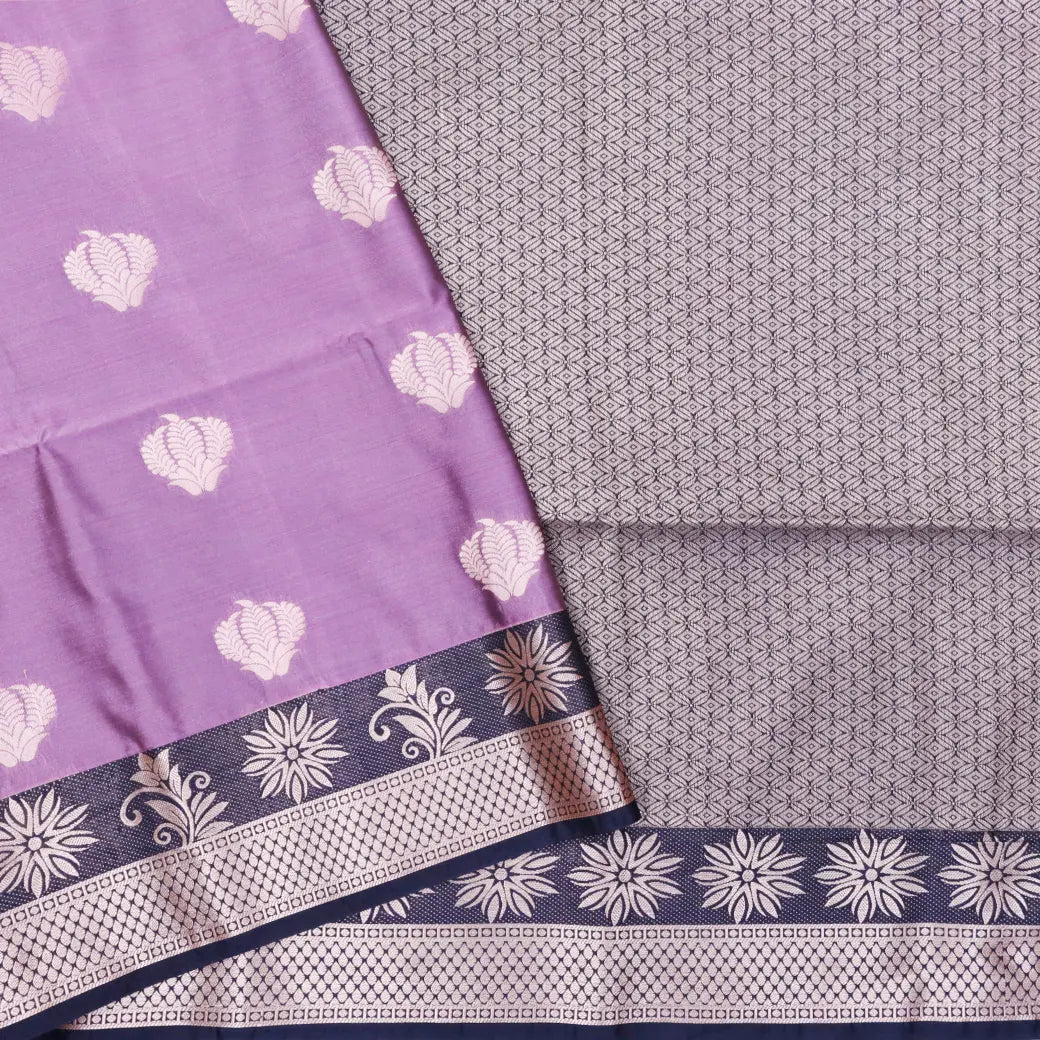 Lavender with Navy Blue Soft Silk Saree
