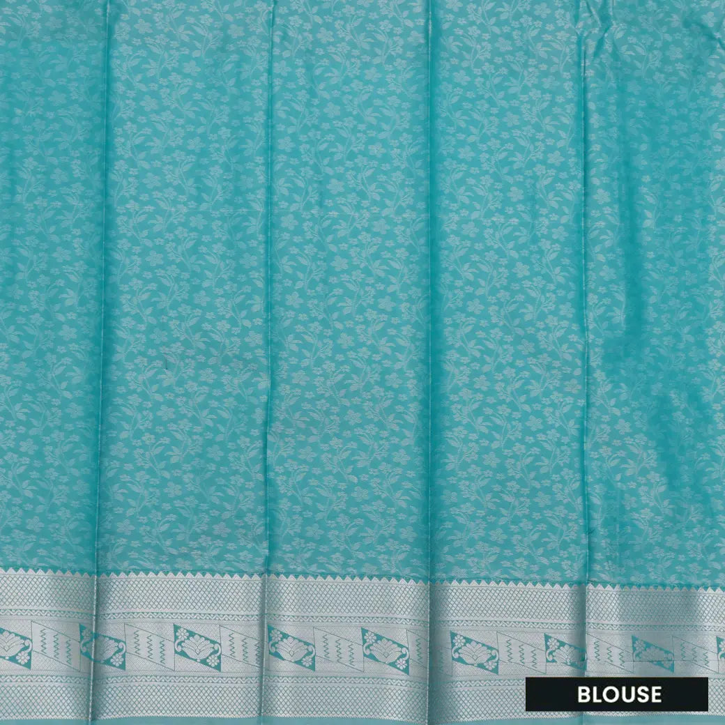 Light Aqua Green with Silver Floral Patterns Art Silk Saree