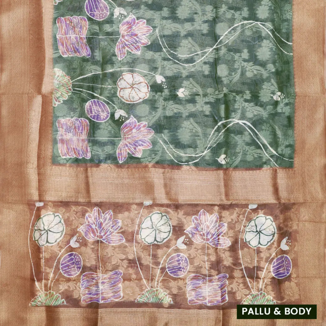 Green with Light Brown Semi Burberry Silk Saree