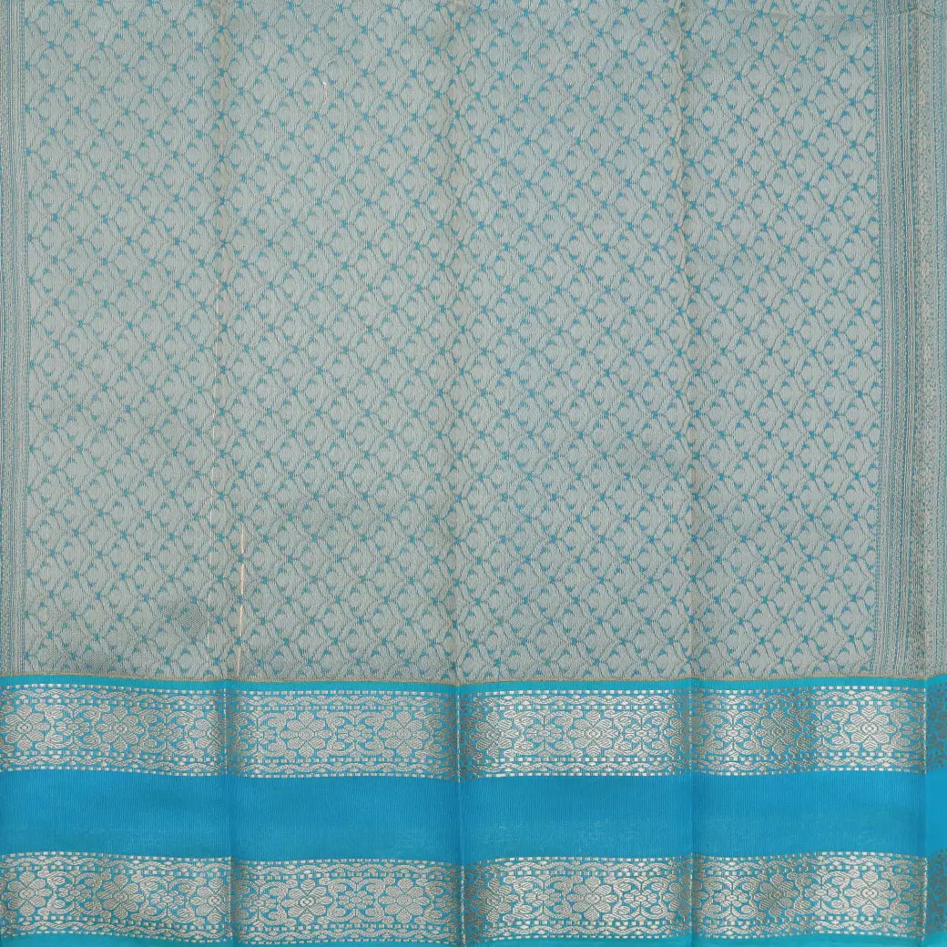 Pastel Green With SkyBlue Checked Silk Cotton Saree