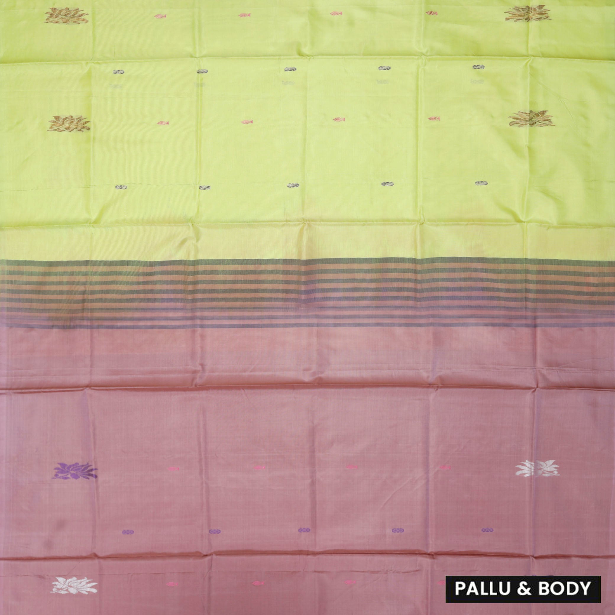 Pale Green With Salmon Pallu Banana Pith Saree With Running Blouse