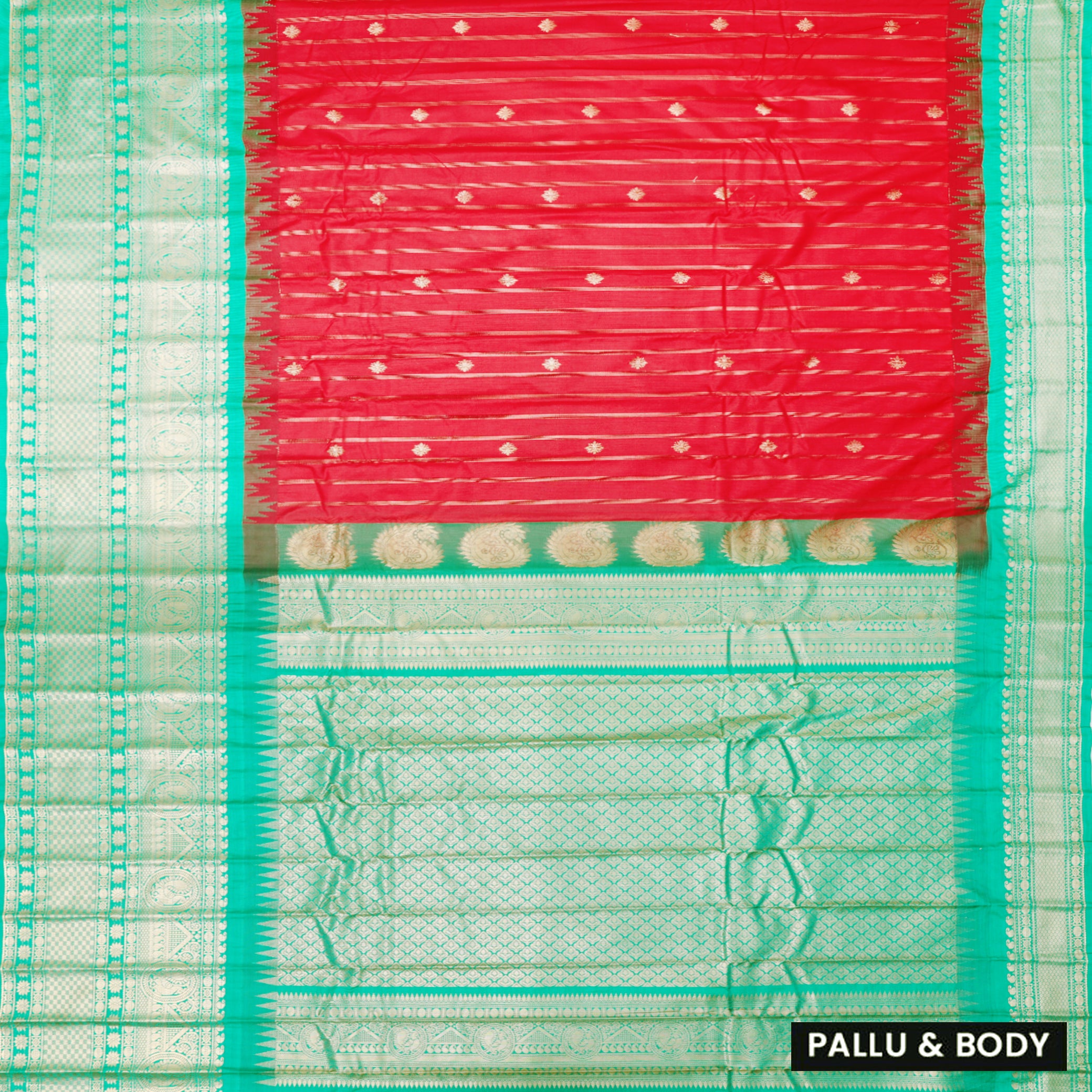 Red with Green Gadwal silk saree