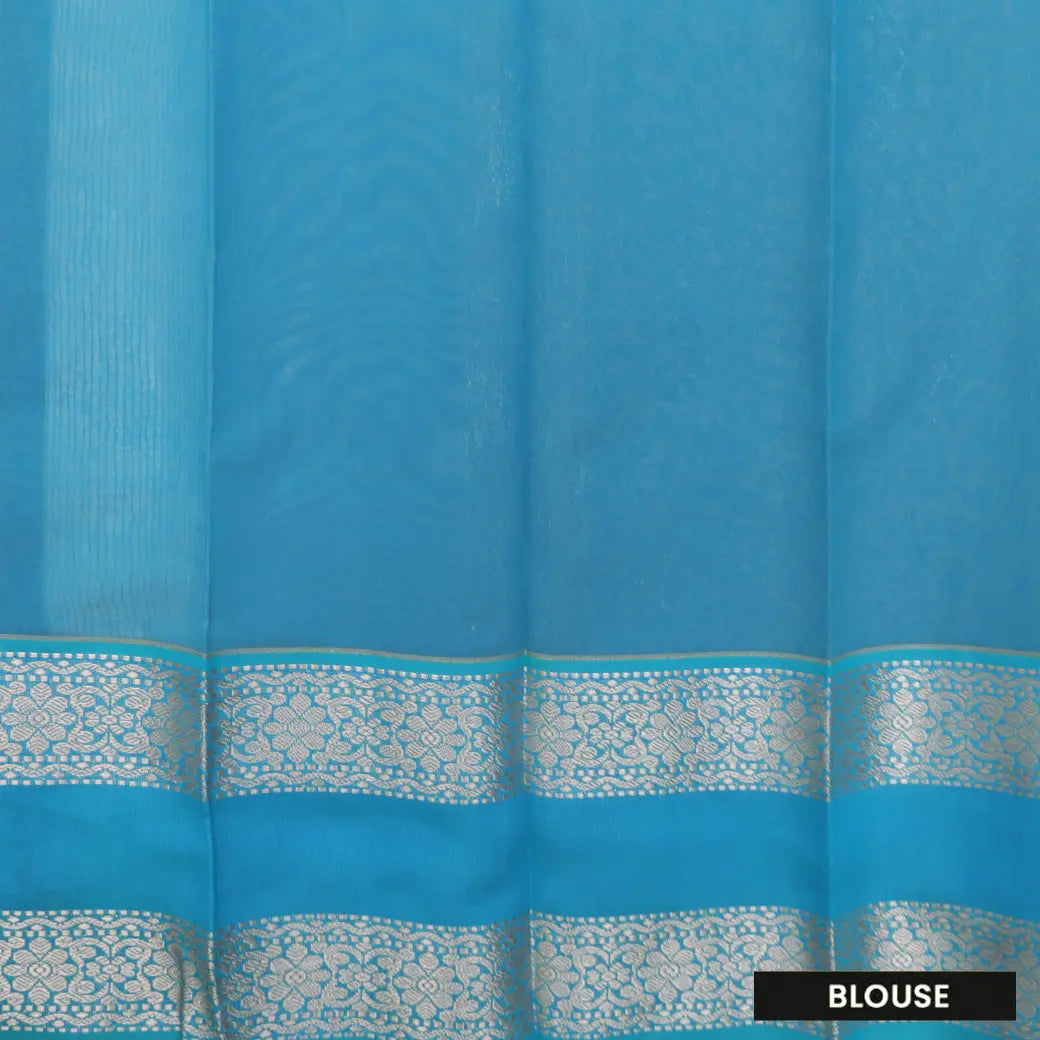 Pastel Green With SkyBlue Checked Silk Cotton Saree