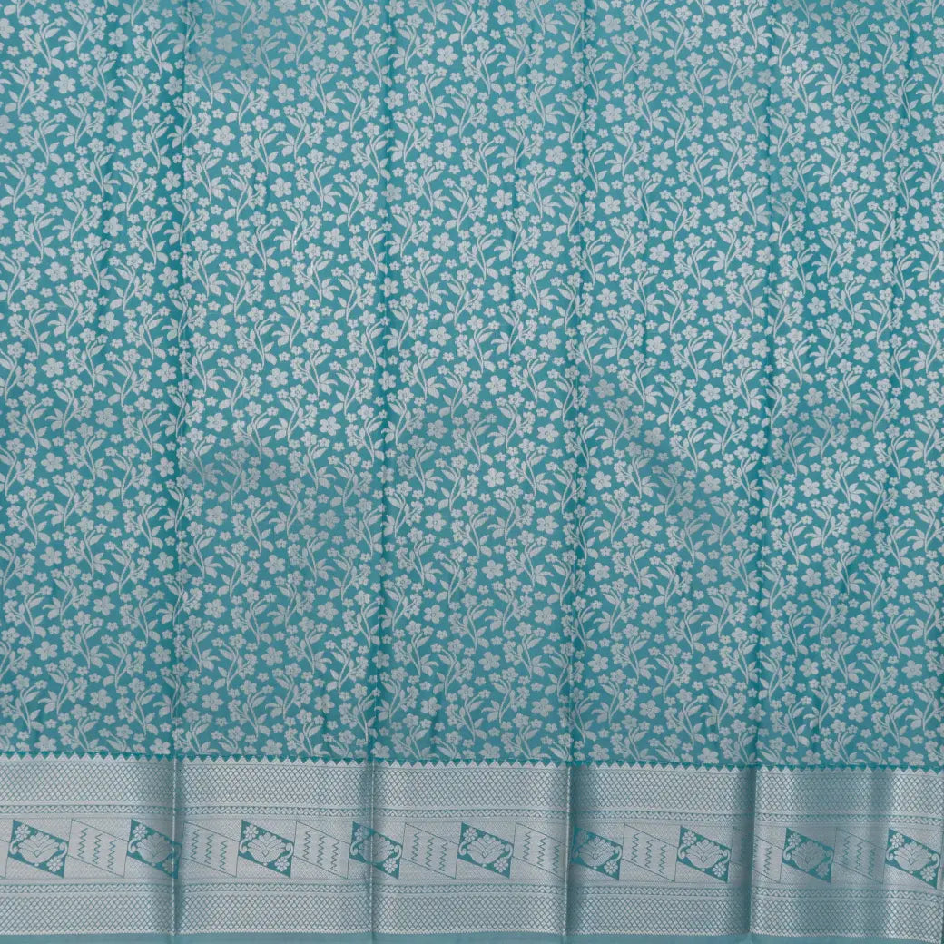 Light Aqua Green with Silver Floral Patterns Art Silk Saree