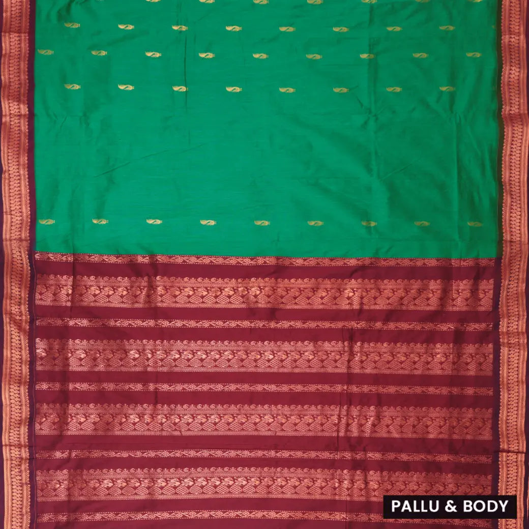Green With Maroon Premium Quality Kalyani Cotton Saree