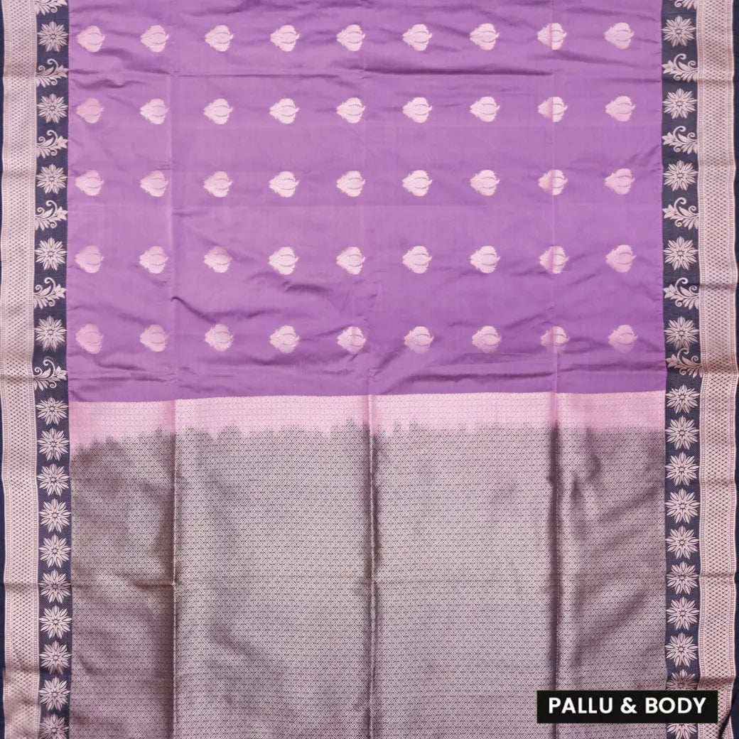 Lavender with Navy Blue Soft Silk Saree