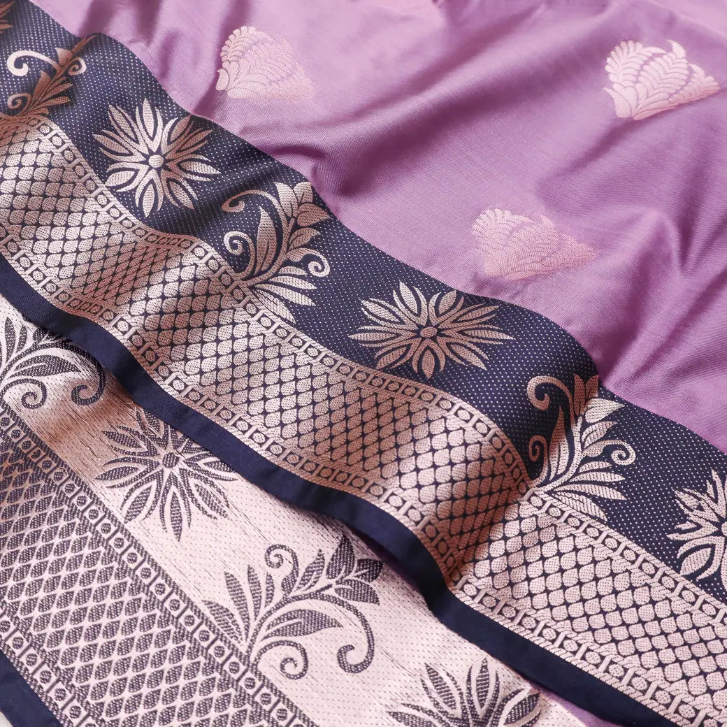 Lavender with Navy Blue Soft Silk Saree