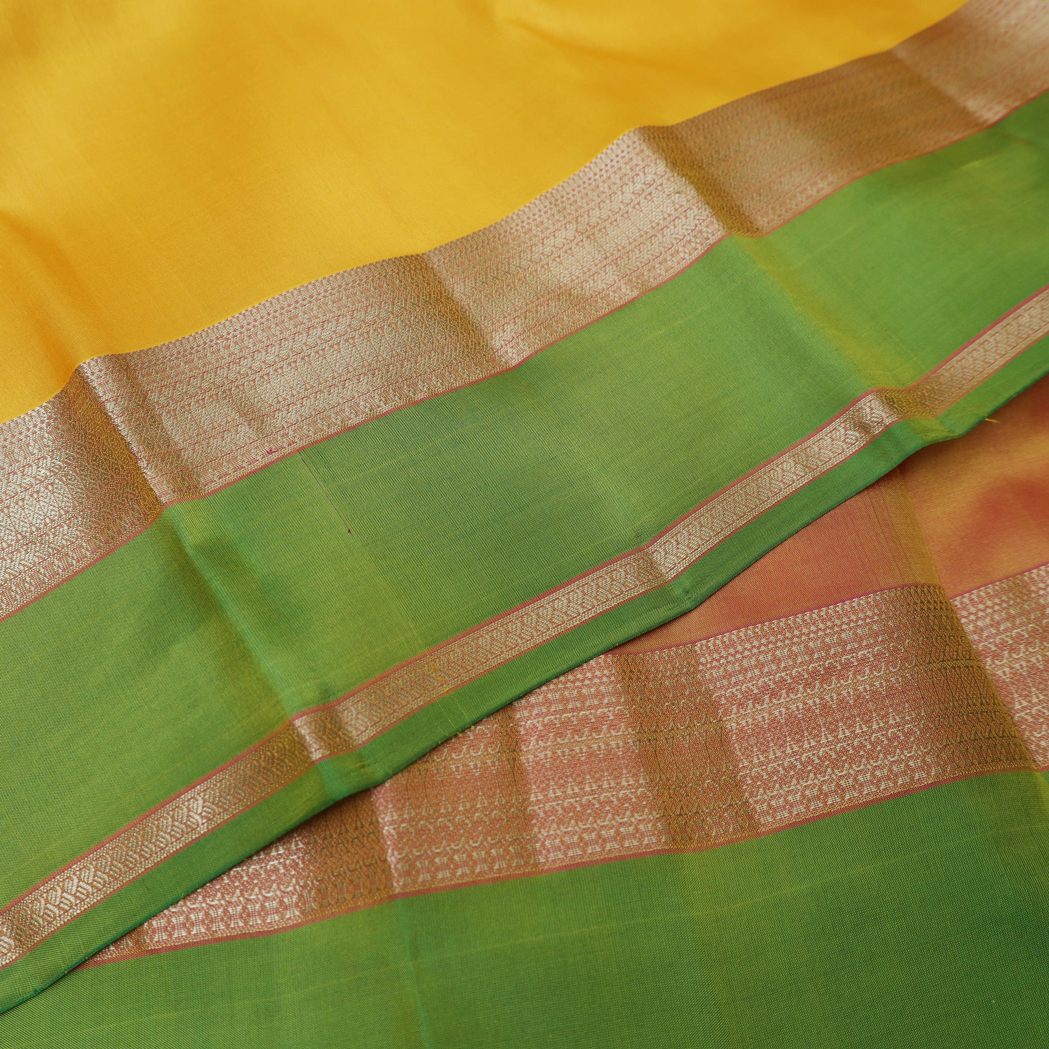 Yellow With Orange Gold Zari Yuvana Semi Soft Silk Saree