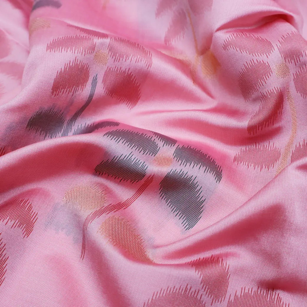 Light Pink With Green Pochampally Semi Ikat Silk Saree