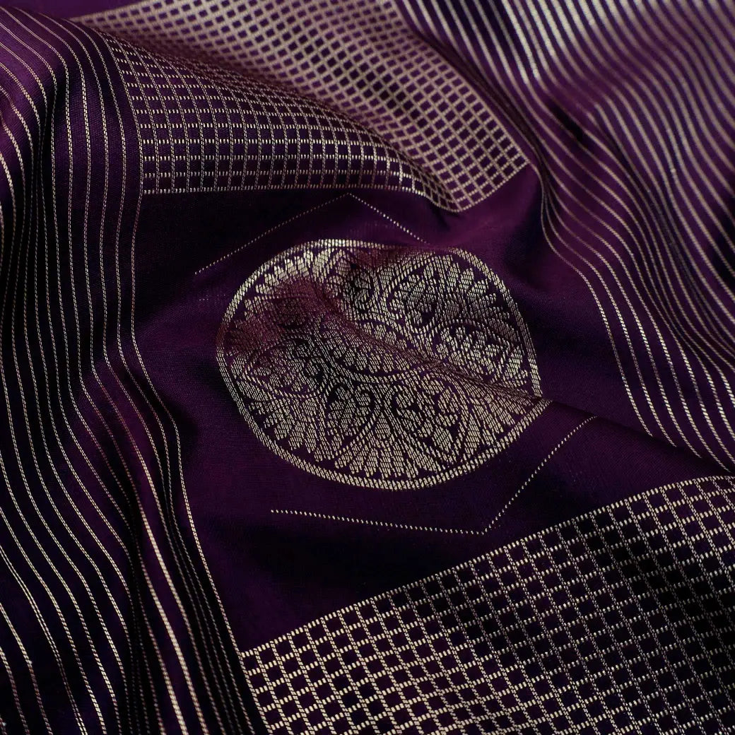Deep Purple with Off White Soft Silk Saree 