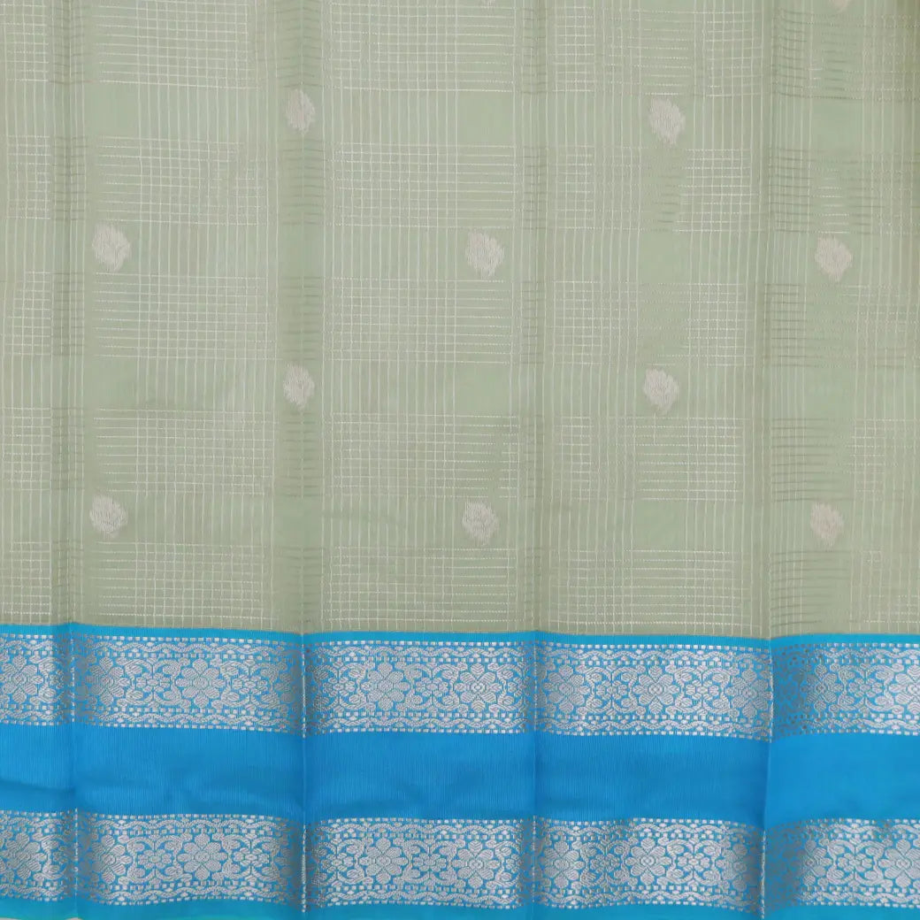 Pastel Green With SkyBlue Checked Silk Cotton Saree