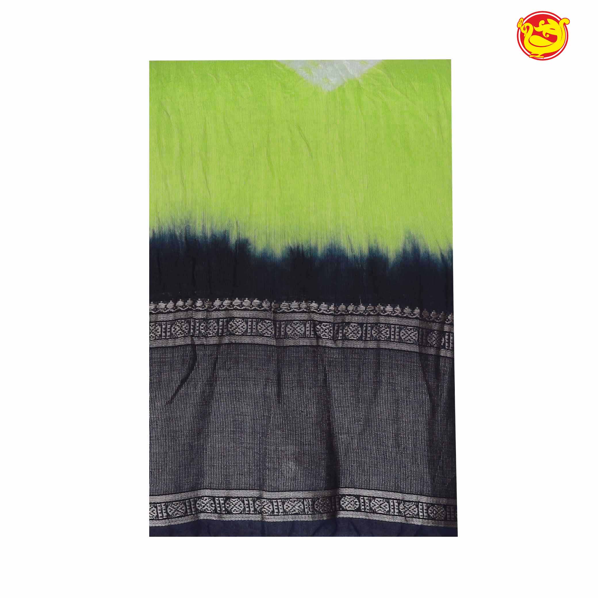 Green with midnight blue chanderi cotton saree with tie and dye prints