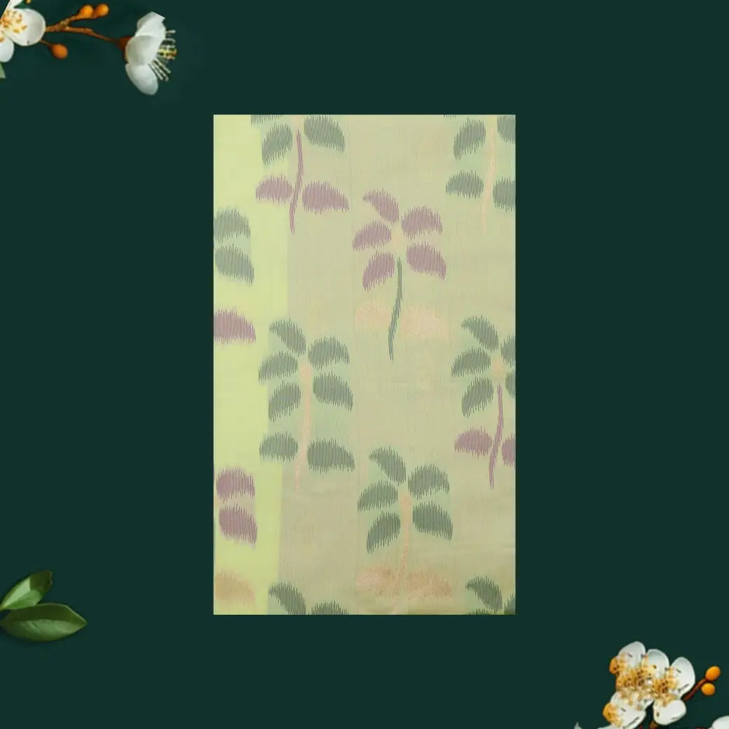 Light Yellow With Magenta Pochampally Semi Ikat Silk Saree