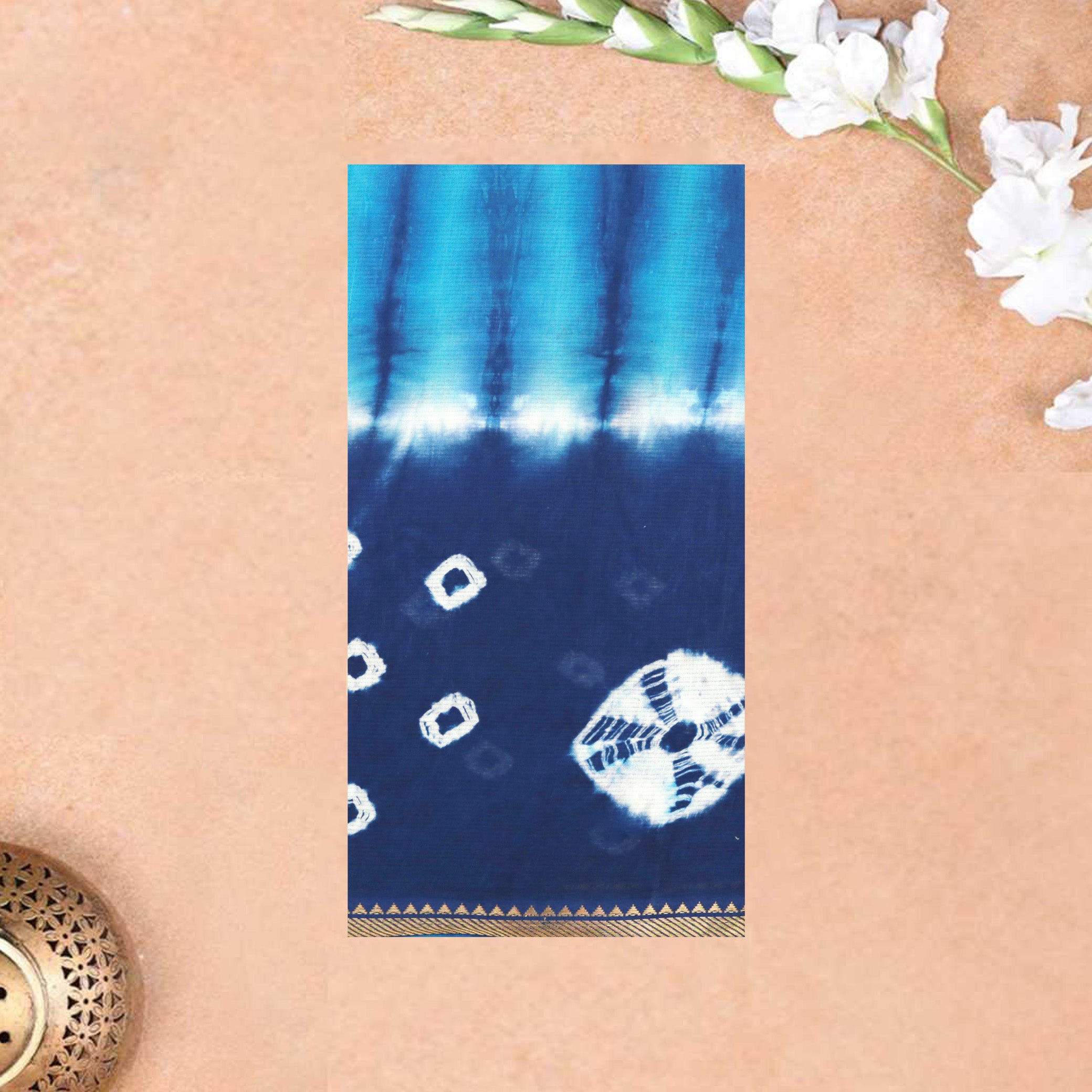 Skyblue with Dark Blue Sungudi Cotton Saree Without Blouse