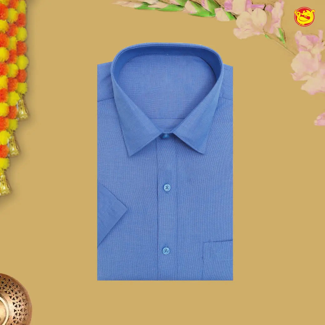 Blue With White Readymade Shirt And Matching Border Dhoti Set for Men