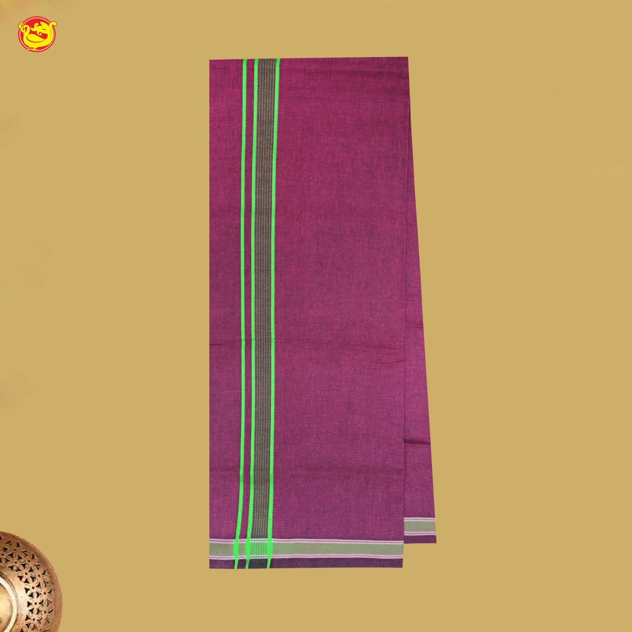 Dark Magenta with Green Border Men's Dhoti