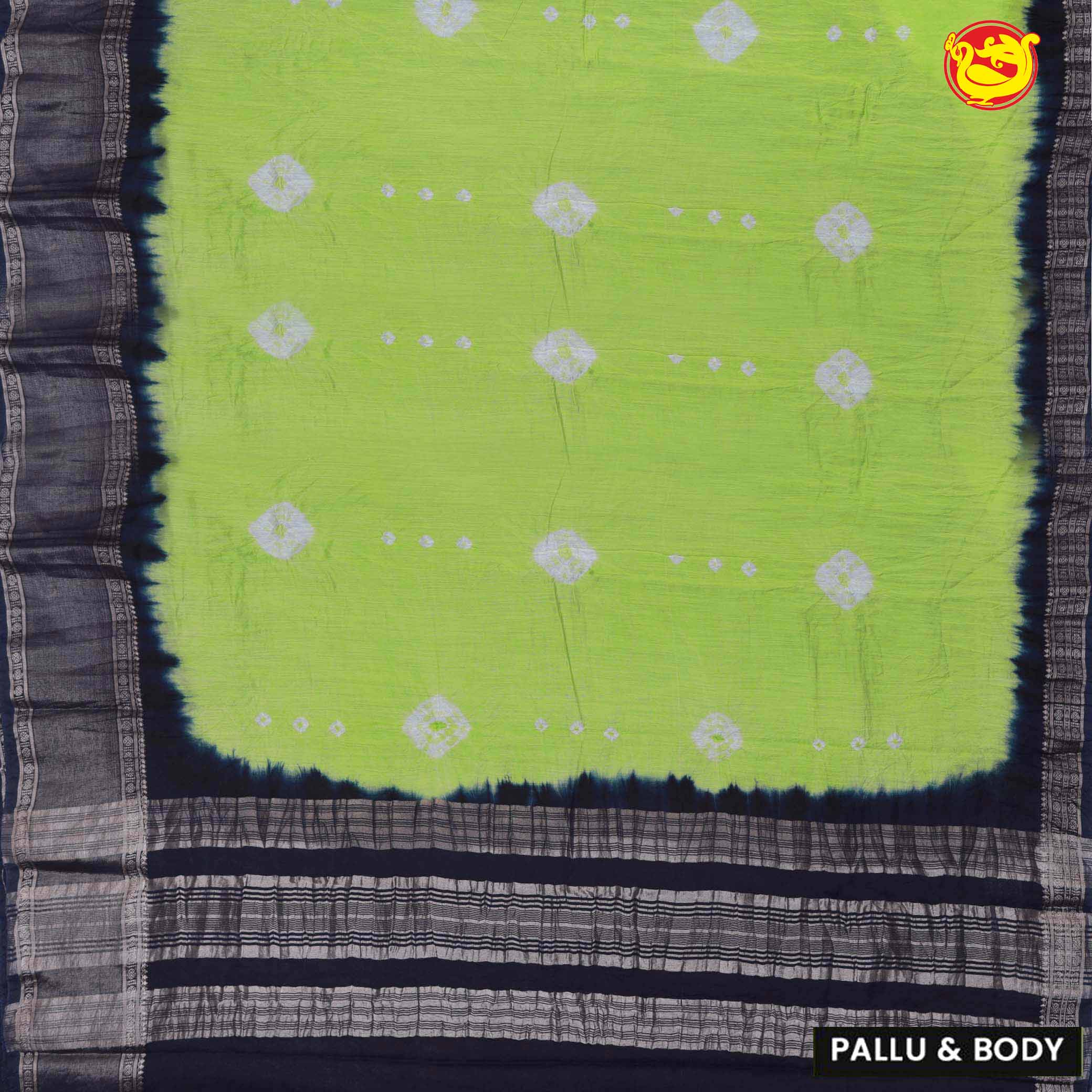 Green with midnight blue chanderi cotton saree with tie and dye prints