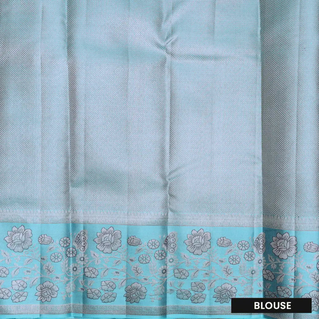 Purple with Sky Blue Kanchipuram Wedding silk saree