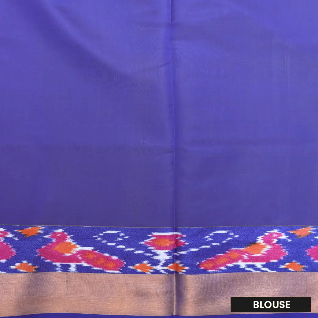 Parrot Green With Royal Blue Semi Pochampalli Zari Border Silk Cotton Saree