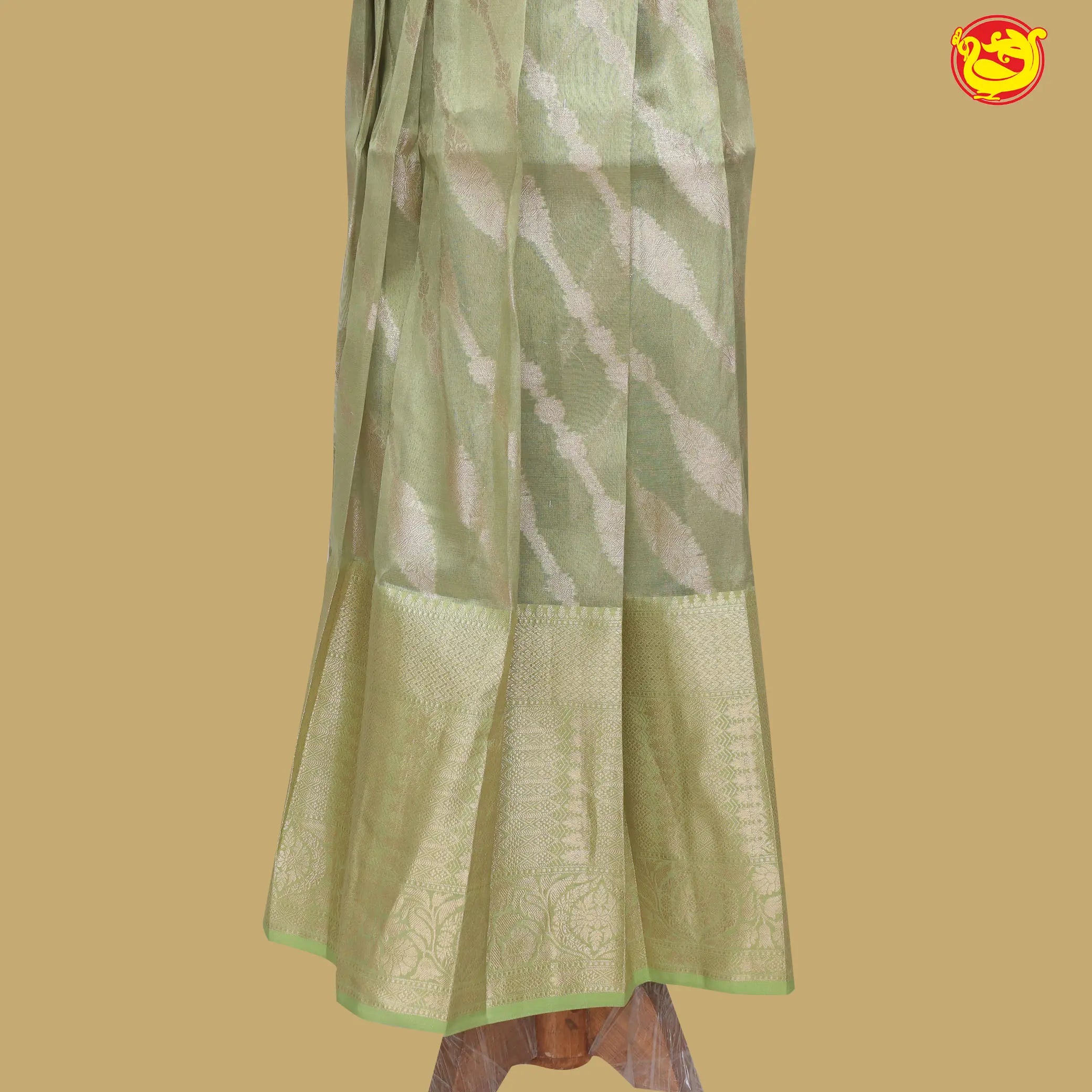 Light Grey with Green Girls Readymade Pattu Pavadai Set