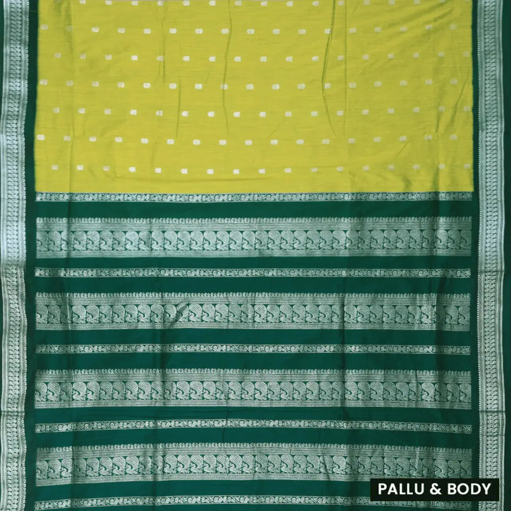 Lime Green With Bottlegreen Premium Quality Kalyani Cotton Saree