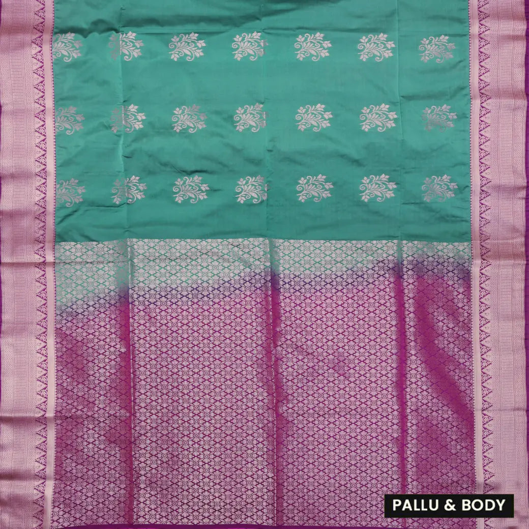 Light Teal Green with Purple Soft Silk Saree